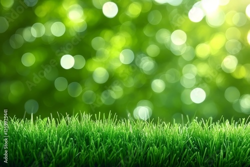Spring background with green grass and bokeh light, perfect for banner design with ample copy space for text.