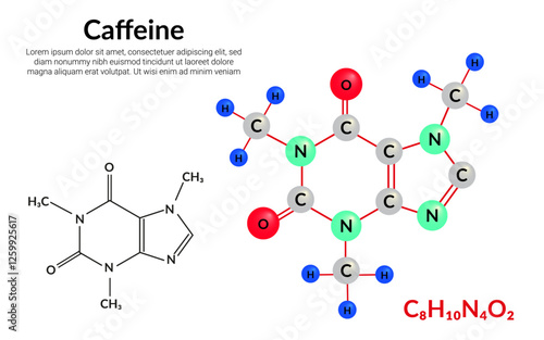 Caffeine molecular structure formula, suitable for education or chemistry science content
