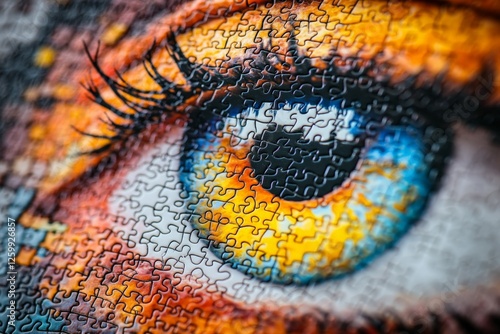 Eye-catching puzzle detail showcasing vibrant colors and intricate design of a human eye at close range