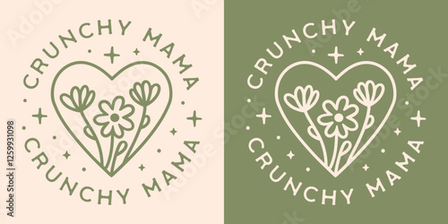 Crunchy mama mom homestead farm life mother's day gift homemaker trad wife club round badge sticker funny shirt design. Retro vintage cottagecore natural healthy lifestyle floral green aesthetic.