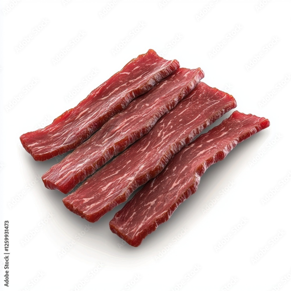 Fototapeta premium Beef Jerky Strips, isolated on white