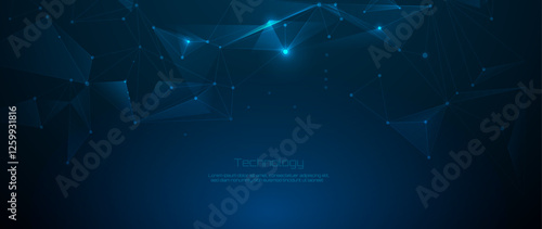 Vector molecule. Abstract internet network connection design for web site. Digital data, network communication, connected line with dot on blue background. Science and technology futuristic concept