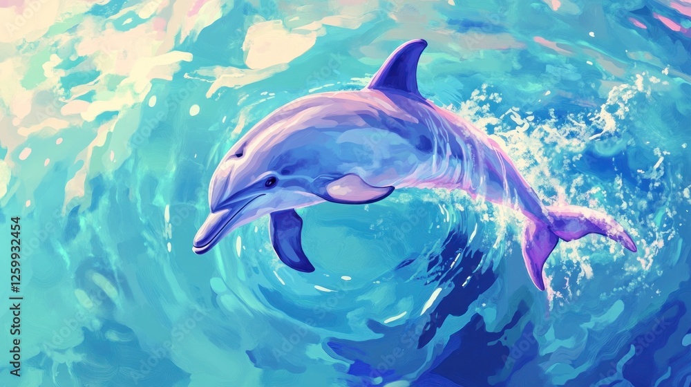 Fototapeta premium A Serene Dolphin Leaping Through Turquoise Waters