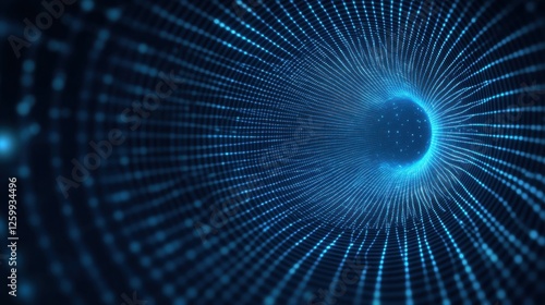 Intricate Blue grids and circles on a dark background. Geometric design for banner template with white space in the center for text. Minimalist wallpaper with copy space.