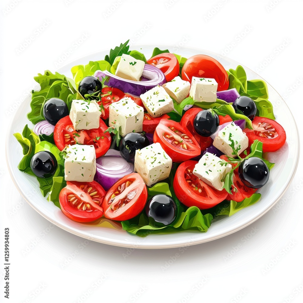 Greek Salad with feta cheese, isolated on white Greek Salad with feta cheese, isolated on white