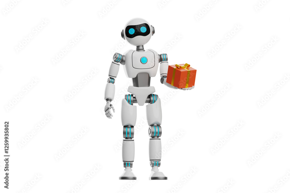 Robot presenting a gift 3D Character Illustration. Robot presenting a gift 3D Character Illustration.