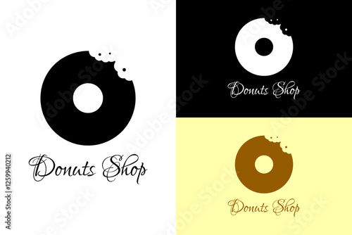 donut with bite taken out, doughnut, donut shop, sweet, dessert, cake, round, ring, bakery logo, candy and snack, cookies, baking, biscuit, food cart, vector, logo, abstract