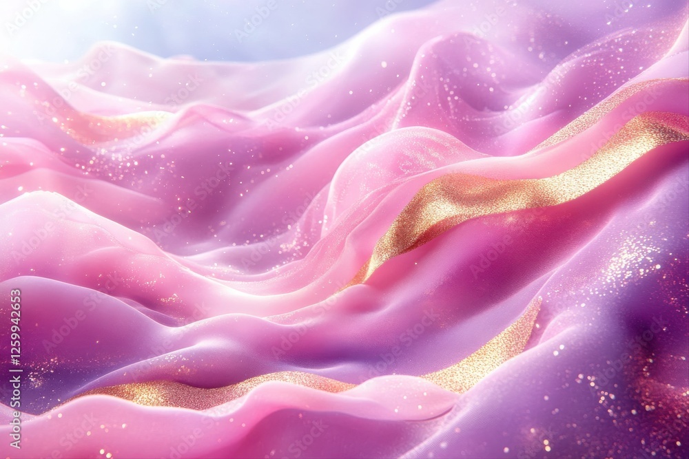 Close-up view of elegant pink fabric waves in a dreamlike digital realm Close-up view of elegant pink fabric waves in a dreamlike digital realm