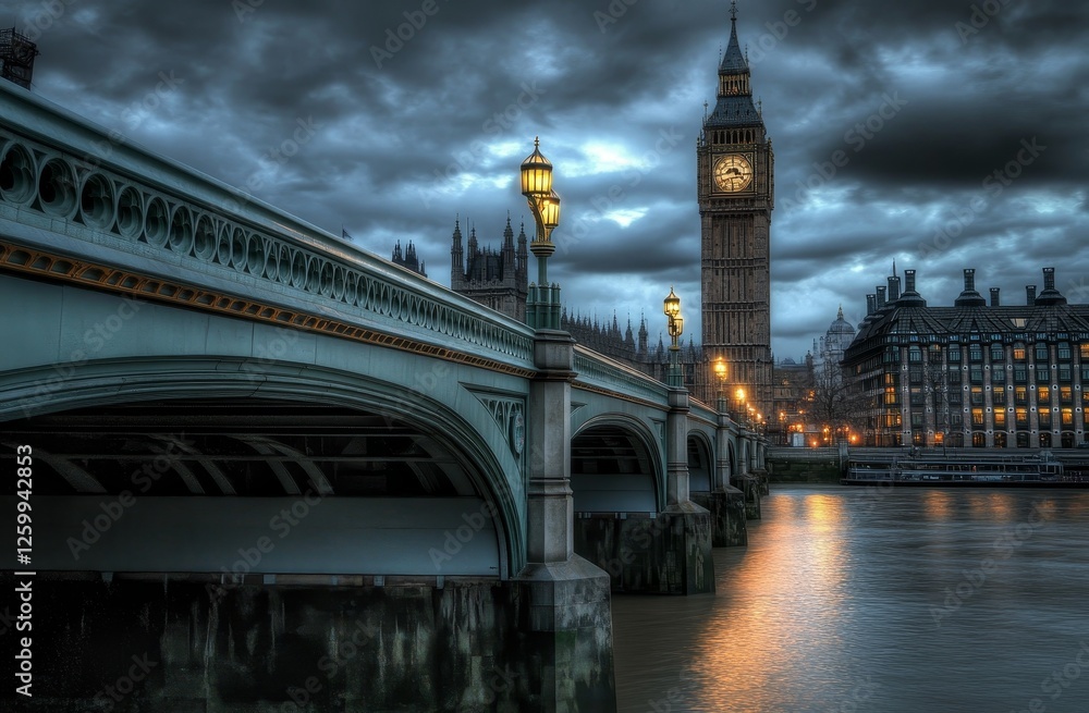 Naklejka premium London Bridge, twilight, Big Ben, Houses of Parliament