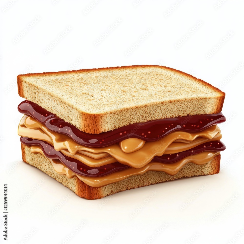 Peanut Butter and Jelly Sandwich with thick layers, isolated on white Peanut Butter and Jelly Sandwich with thick layers, isolated on white