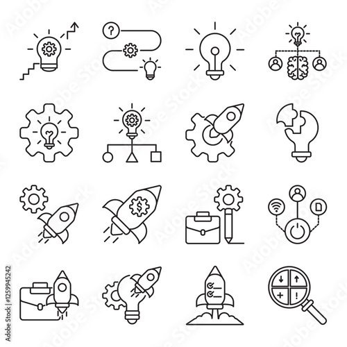 startup concepts set of web icons in line style. startup, innovation, entrepreneurship, business and ideas. Vector illustration