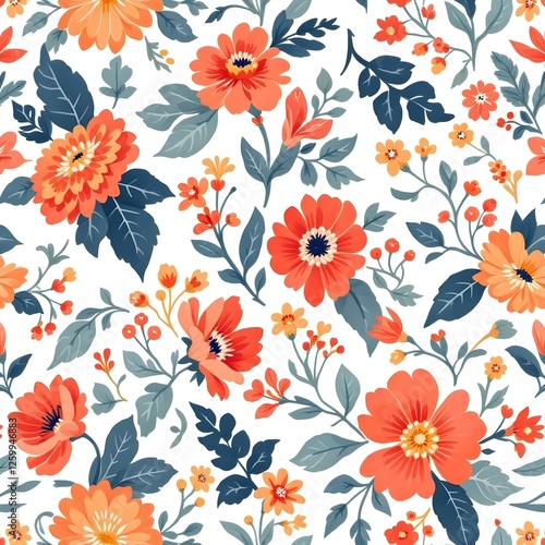 Wallpaper Mural Vibrant floral pattern, colorful ditsy print, red and orange flowers Torontodigital.ca