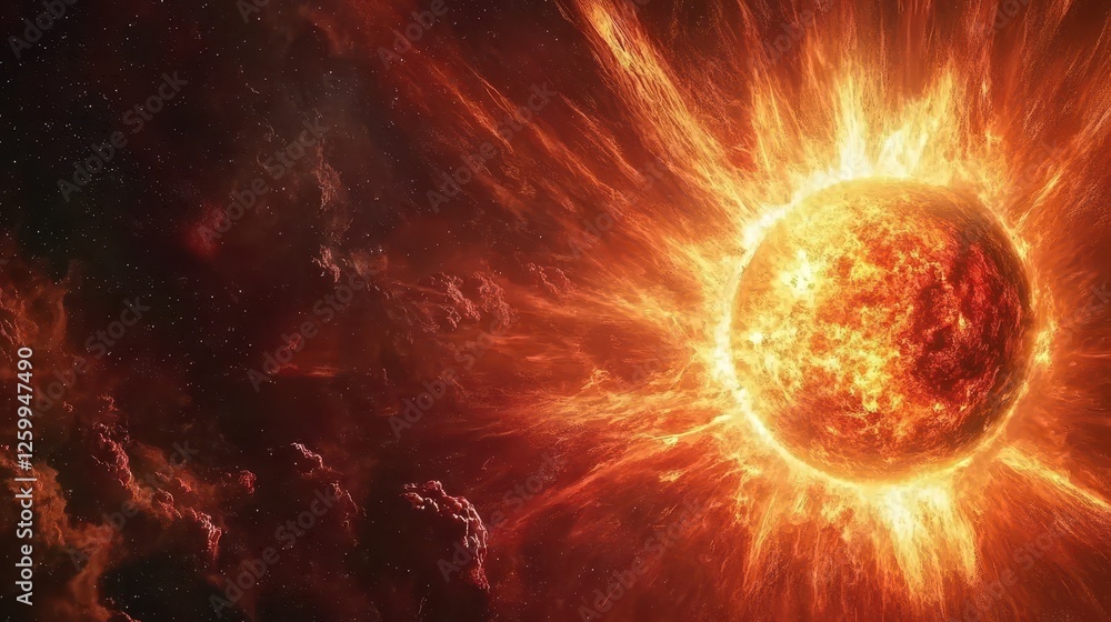 Bright orange sun burning in space with fiery plasma Bright orange sun burning in space with fiery plasma