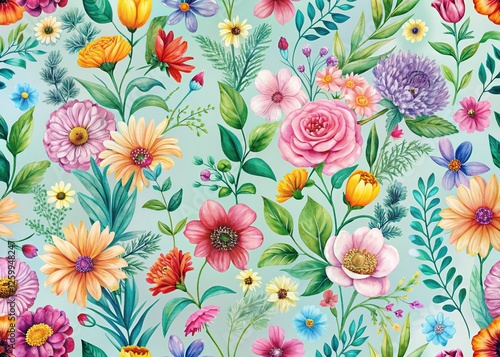 Pastel Botanical Floral Print: Vegan-Friendly Spring Meadow Landscape