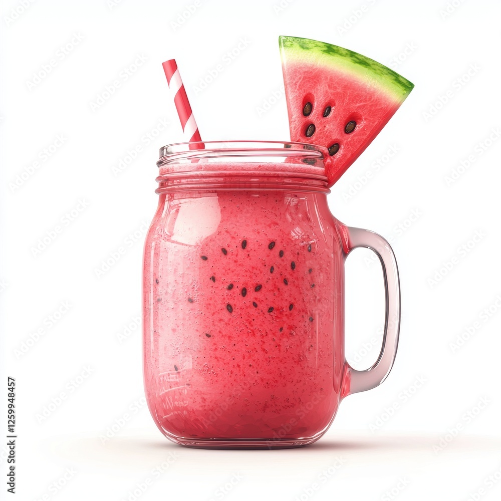 Watermelon Smoothie in a mason jar, isolated on white Watermelon Smoothie in a mason jar, isolated on white