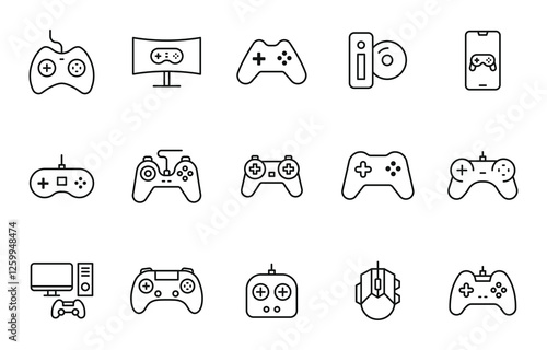 Gaming icon set. Game controller and console Line with stock illustration. Gamepads. Video game controller. Line with editable stroke stock illustration.