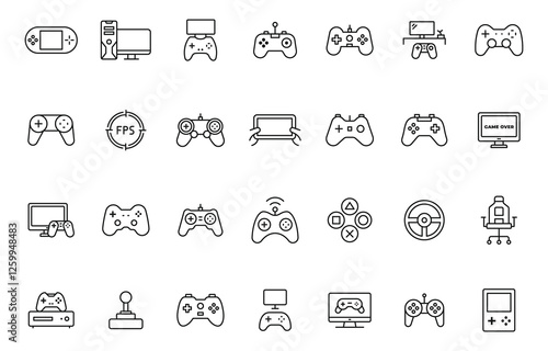 Gaming icon set. Game controller and console Line with stock illustration. Gamepads. Video game controller. Line with editable stroke stock illustration.