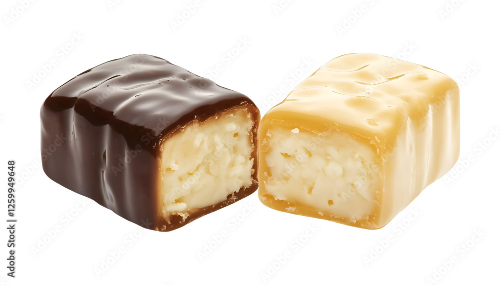 Set of caramel and chocolate candies cut in half isolated on transparent or white background, png Set of caramel and chocolate candies cut in half isolated on transparent or white background, png