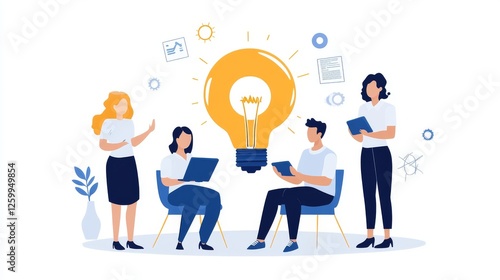 Wallpaper Mural Team brainstorming in modern office aerial digital illustration Torontodigital.ca