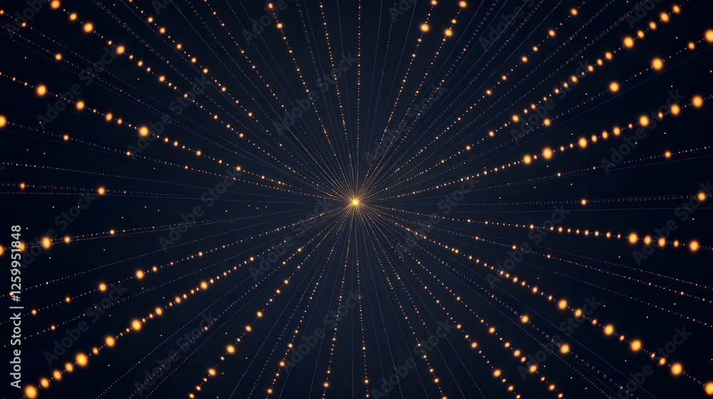 Naklejka premium Concentric glowing light strings converge towards a bright center