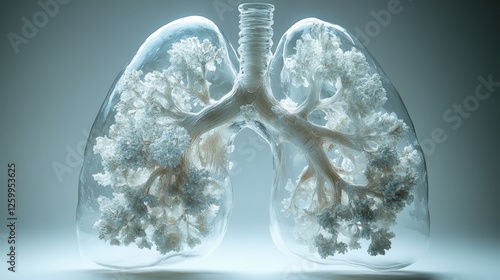 Crystal-clear human lungs with glowing mist symbolizing life and breath photo