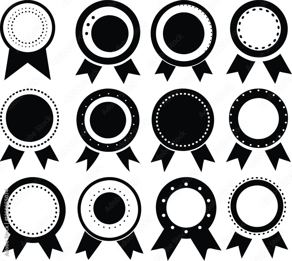 Vector black award medal icons set on white background Vector black award medal icons set on white background