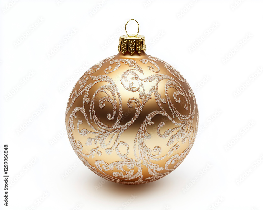 Intricate close-up of a gleaming Christmas bauble, showcasing engraving options on a pure white background. Intricate close-up of a gleaming Christmas bauble, showcasing engraving options on a pure white background.