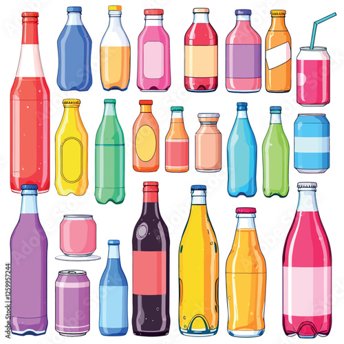 Vsai colorful bottles and cans representing refreshing beverages