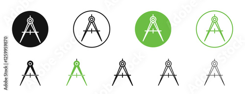 Drafting compass icons in black and green colors collection