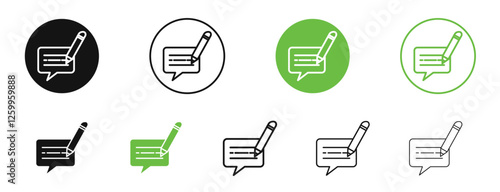 Write comment icons in black and green colors collection
