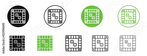 Game board icons in black and green colors collection