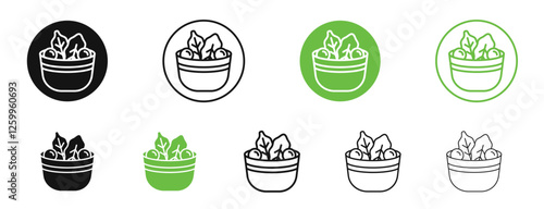 Salad icons in black and green colors collection