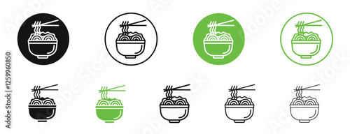 Noodles icons in black and green colors collection