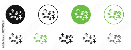 Snow blowing icons in black and green colors collection