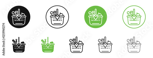 Picnic icons in black and green colors collection