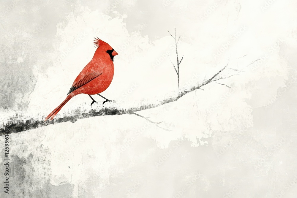 Red cardinal perched gracefully on a branch in a snowy landscape Red cardinal perched gracefully on a branch in a snowy landscape