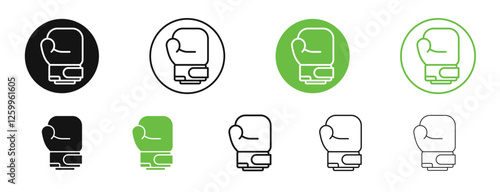 Boxing glove icons in black and green colors collection