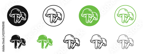 Mushroom icons in black and green colors collection