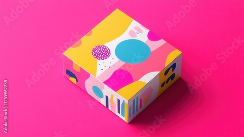 Vividly Designed Product Box Mock-up, showcasing a flat paper representation with bold colors and dynamic elements for impactful presentation