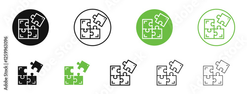 Puzzle icons in black and green colors collection