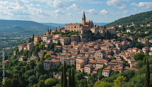 Panoramic View of the Medieval Hilltop Town of Asolo, Italy