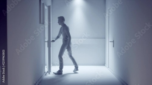 Man opening doors, looping 3D animation