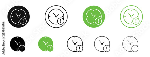 Alarm exclamation icons in black and green colors collection