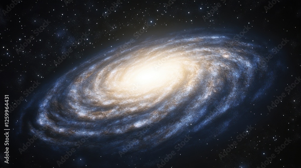 A beautiful spiral galaxy shines brightly in the deep space A beautiful spiral galaxy shines brightly in the deep space