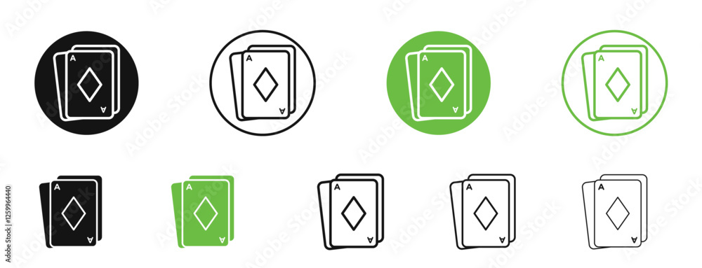 Playing cards icons in black and green colors collection Playing cards icons in black and green colors collection