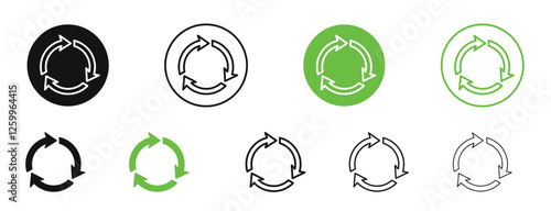Recycle icons in black and green colors collection