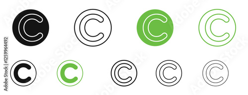 Copyright icons in black and green colors collection