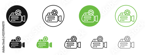 Video camera icons in black and green colors collection