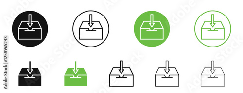Inbox icons in black and green colors collection