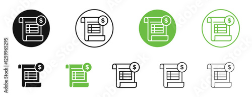 Invoice icons in black and green colors collection